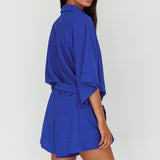 Daytona Beach Button-Up Romper Textured Blue
