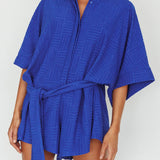 Daytona Beach Button-Up Romper Textured Blue