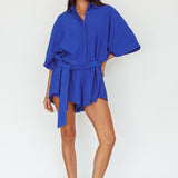 Daytona Beach Button-Up Romper Textured Blue