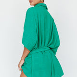 Daytona Beach Button-Up Romper Textured Green