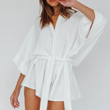 Daytona Beach Button-Up Romper Textured White