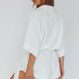 Daytona Beach Button-Up Romper Textured White