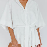 Daytona Beach Button-Up Romper Textured White