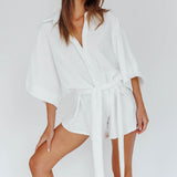 Daytona Beach Button-Up Romper Textured White
