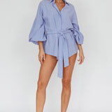 Daytona Beach Long Sleeve Shirt Romper Blue Stripe
