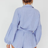 Daytona Beach Long Sleeve Shirt Romper Blue Stripe
