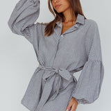 Daytona Beach Long Sleeve Shirt Romper Pinstripe