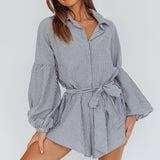 Daytona Beach Long Sleeve Shirt Romper Pinstripe