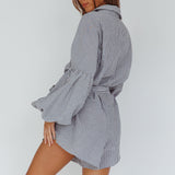 Daytona Beach Long Sleeve Shirt Romper Pinstripe