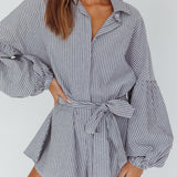 Daytona Beach Long Sleeve Shirt Romper Pinstripe