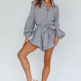 Daytona Beach Long Sleeve Shirt Romper Pinstripe
