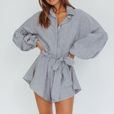 Daytona Beach Long Sleeve Shirt Romper Pinstripe