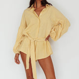 Daytona Beach Long Sleeve Shirt Romper Yellow Stripe