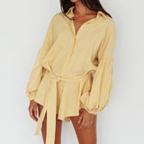Daytona Beach Long Sleeve Shirt Romper Yellow Stripe