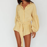 Daytona Beach Long Sleeve Shirt Romper Yellow Stripe