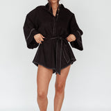 Daytona Beach Long Sleeve Shirt Romper Black