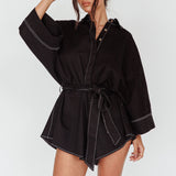 Daytona Beach Long Sleeve Shirt Romper Black