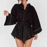 Daytona Beach Long Sleeve Shirt Romper Black