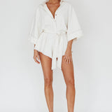 Daytona Beach Long Sleeve Shirt Romper White
