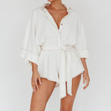 Daytona Beach Long Sleeve Shirt Romper White