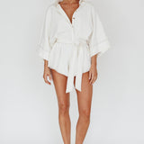 Daytona Beach Long Sleeve Shirt Romper White