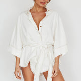 Daytona Beach Long Sleeve Shirt Romper White