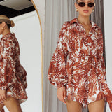 Daytona Beach Long Sleeve Shirt Romper Leaves Brown