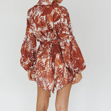 Daytona Beach Long Sleeve Shirt Romper Leaves Brown
