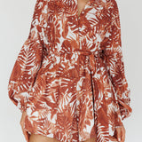 Daytona Beach Long Sleeve Shirt Romper Leaves Brown