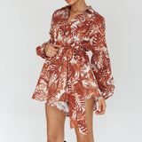 Daytona Beach Long Sleeve Shirt Romper Leaves Brown