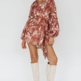 Daytona Beach Long Sleeve Shirt Romper Leaves Brown