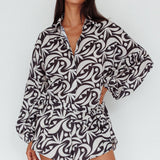 Daytona Beach Long Sleeve Shirt Romper Print Black