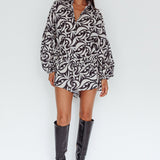Daytona Beach Long Sleeve Shirt Romper Print Black