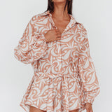 Daytona Beach Long Sleeve Shirt Romper Print Peach