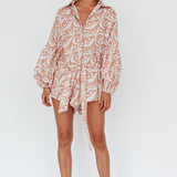 Daytona Beach Long Sleeve Shirt Romper Print Peach