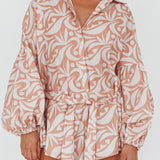 Daytona Beach Long Sleeve Shirt Romper Print Peach