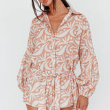 Daytona Beach Long Sleeve Shirt Romper Print Peach