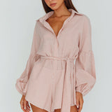 Daytona Beach Long Sleeve Shirt Romper Terracotta Stripe