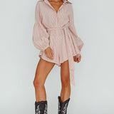 Daytona Beach Long Sleeve Shirt Romper Terracotta Stripe
