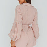 Daytona Beach Long Sleeve Shirt Romper Terracotta Stripe