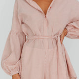 Daytona Beach Long Sleeve Shirt Romper Terracotta Stripe