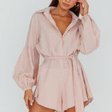 Daytona Beach Long Sleeve Shirt Romper Terracotta Stripe