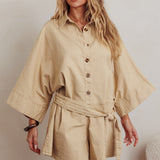 Daytona Beach Button-Up Romper Beige