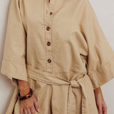 Daytona Beach Button-Up Romper Beige