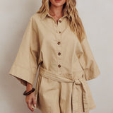 Daytona Beach Button-Up Romper Beige