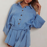 Daytona Beach Button-Up Romper Denim Blue