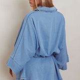 Daytona Beach Button-Up Romper Denim Blue