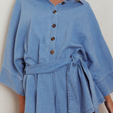Daytona Beach Button-Up Romper Denim Blue