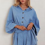 Daytona Beach Button-Up Romper Denim Blue