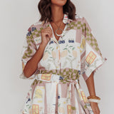 Daytona Beach Button-Up Romper Euro Print Olive